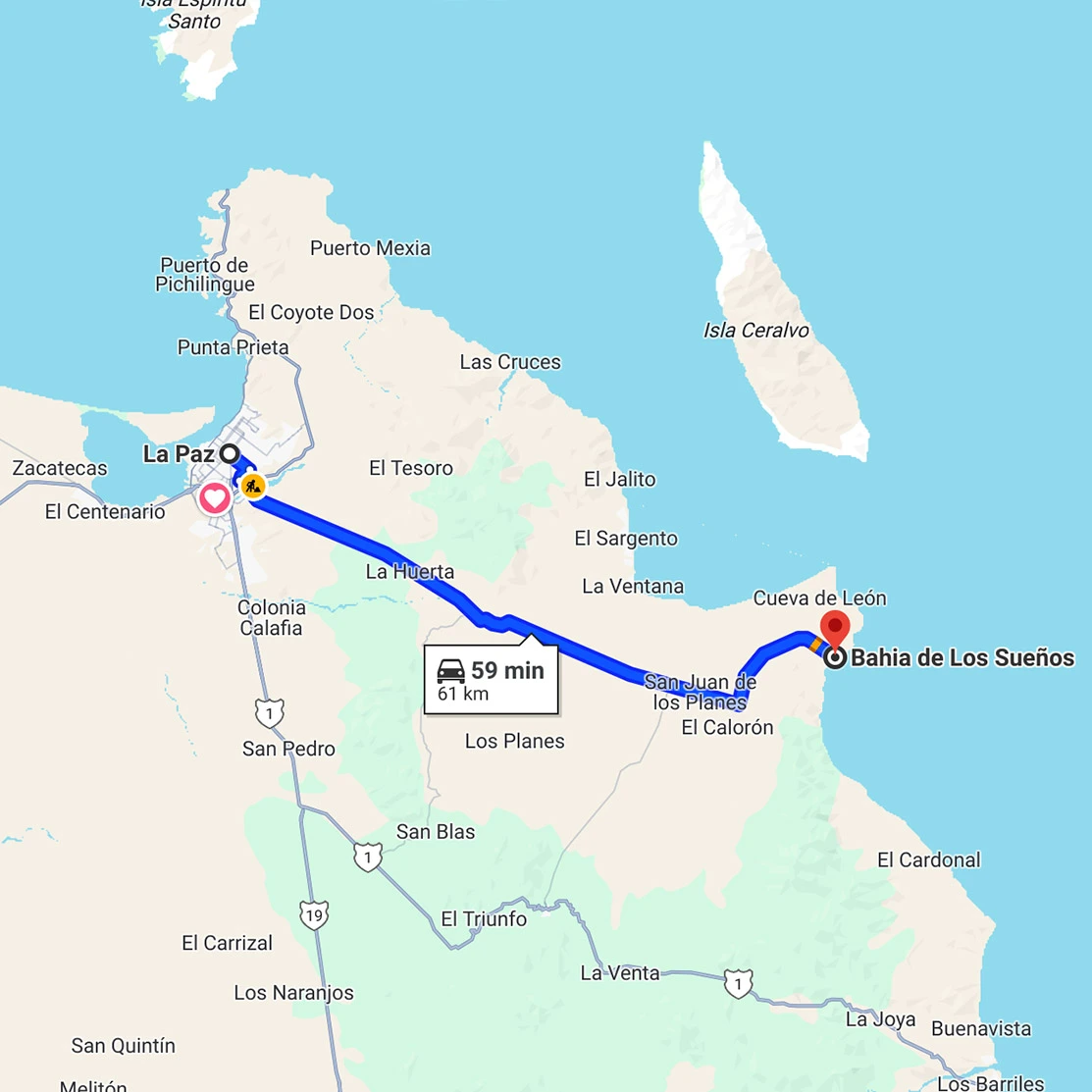Mapa de trayecto hacia Bahia De Los Sueños